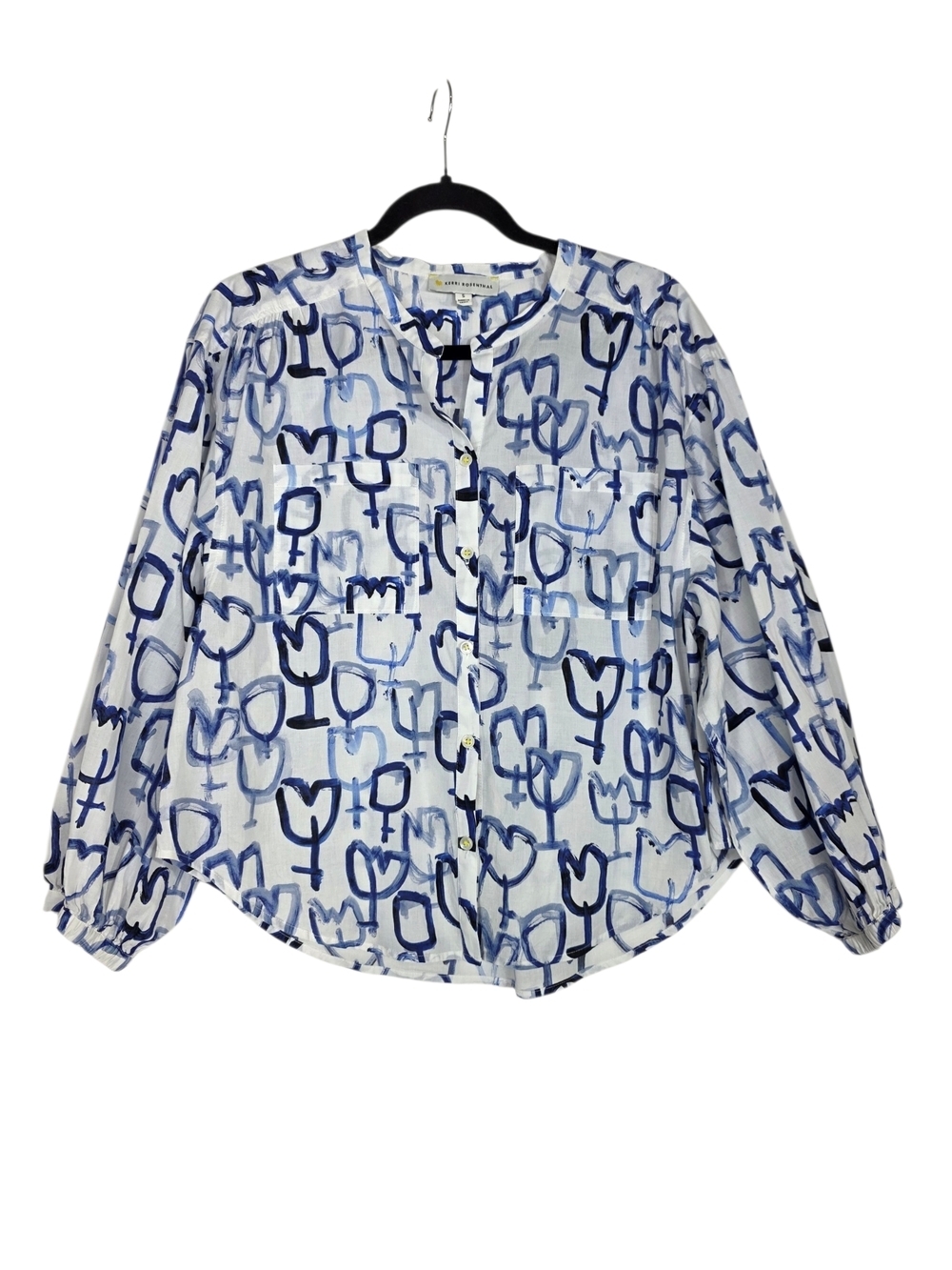 Kerri Rosenthal Abstract print puff long sleeves buttton down relaxed fit blouse